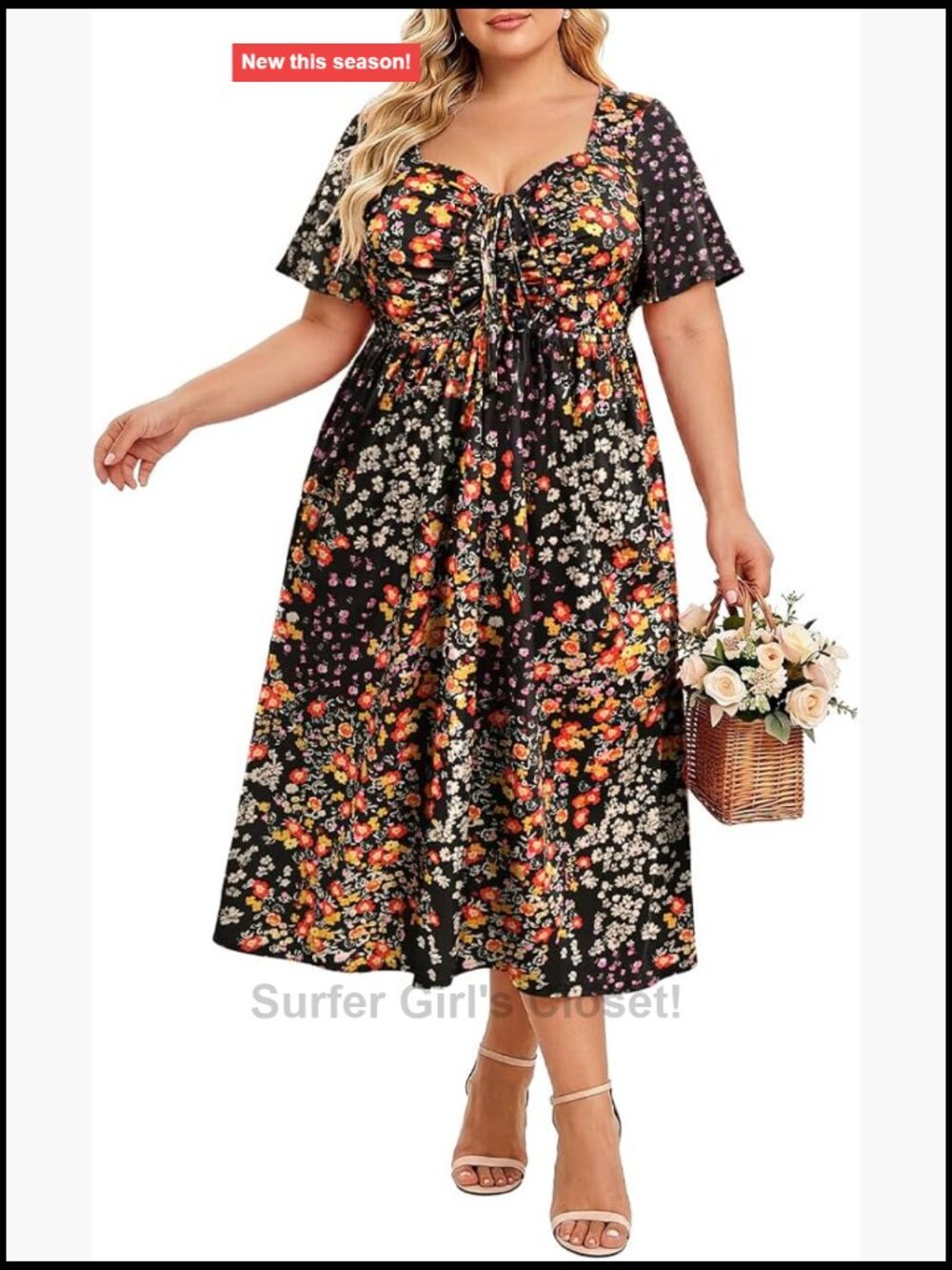 Plus Size Floral Boho Maxi Dress Sweetheart Neck Empire Waist A-Line Short